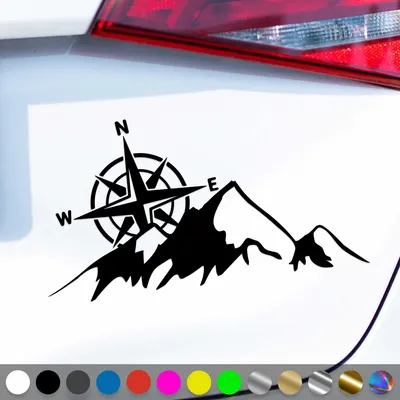 Produktbild von PantherPixel Kompass Berge Aufkleber Windrose Reisen Camping Sticker Auto Geschenkidee Farbe Schwarz