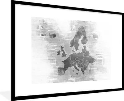 Produktbild von MuchoWow® Gerahmtes Poster Eurocard - Zeitung - Schwarz und weiß 90x60 cm - Poster mit Schwarzem Bilderrahmen Wandposter Rahmen Foto Bilder - Wanddekoration - Fotos