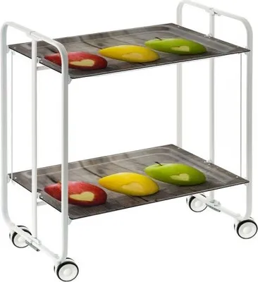 Produktbild von DON HIERRO - Klappbarer Servierwagen BAUHAUS mit Rollen – Metallgestell weiß, 2 Ebenen, 4 Positionen