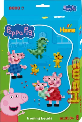Immagine prodotto di Hama beads 7976 Peppa Wutz & sister, confezione regalo con 2000 perline midi, piastrina trasparente, sagoma del motivo, carta da stiro e istruzioni, divertimento per grandi e piccini
