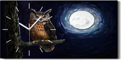 Produktbild von Dekor Leinwand Uhr Wandbilder 60x30 Gemälde Baum Zweig Eule Nacht Mond - weiße Hände