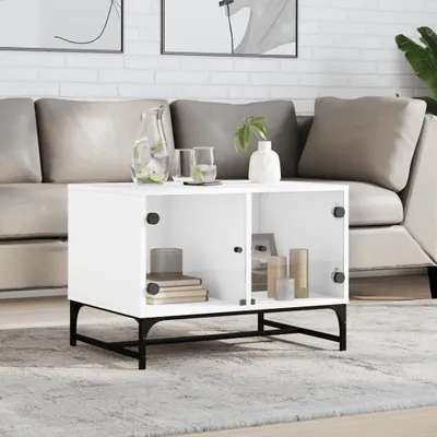 Produktbild von Couchtisch mit Glastüren Weiß 68,5x50x50 cm, Kaffeetisch 836539