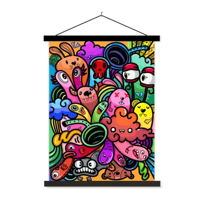 Produktbild von MuchoWow® Textilposter Design - Monster - Regenbogen - Lustig - Mädchen - Jungen 90x120 cm mit schwarzem Rahmen - Dekoration