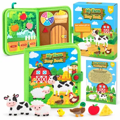 Produktbild von Bauernhof Busy Book für Kinder – 8-seitiges Beschäftigungsbuch mit Klettteilen – Lernspielzeug ab 1 Jahr – Tiere, Obst, Gemüse, Zahlen & Formen