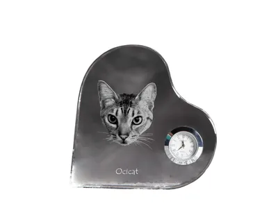 Produktbild von Ocicat - Kristalluhr mit Katzenbild, Herzregal-Uhr, personalisierte Standuhr von Art-Dog.