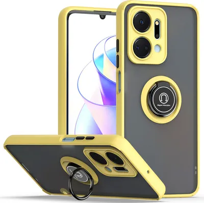 Produktbild von Honor X7A Hülle, Ring Halter Ständer Matte Transluzent TPU Rahmen Stoßfest Schutzhülle für Honor X7A Gelb
