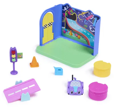 Produktbild von Gabby's Dollhouse DREAMWORKS - Deluxe Raum, Purr-ific Play Room, Spielzimmer mit Carlita Spielzeugauto, Möbelstücken und thematischem Zubehör, Aktion/Abenteuer, 3 Jahr(e), Mehrfarbig