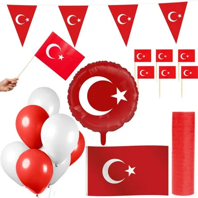 Produktbild von Türkei Party Deko Set 74 tlg. Partyset Partydeko rot weiß türkisch