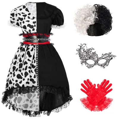 Dalmatiner-Kostüm für Mädchen, Polka-Dot-Set, Halloween, M
