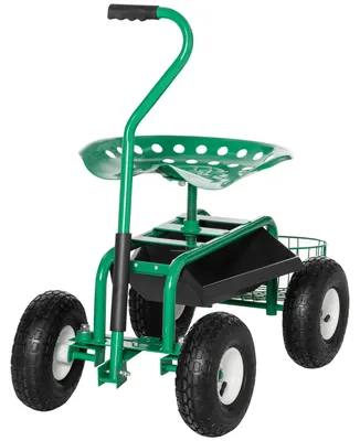 Produktbild von Outsunny Gartenwagen mit Rollsitz bis 150 kg mit Korb für kleine Gartengeräte
