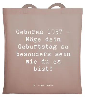 Produktbild von Mr. & Mrs. Panda Jutebeutel Spruch 1957 Geburtstag - Braun Pastell - Geschenk, Schultasche, Geburtstagsgeschenk, Beutel, Alter, Jubiläum, Tasche, Shopping, feiern
