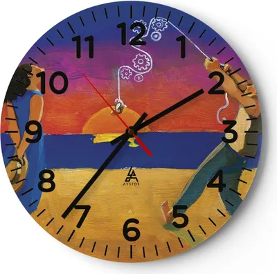 Produktbild von Wanduhr - Rund - Glasuhr - Symbol Liebe Surrealismus - 30x30cm - Schleichendes Uhrwerk - Lautlos - zum Aufhängen bereit - Dekoration Modern - Wanddekoration aus Glas - C4AR30x30-4411