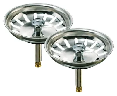 Produktbild von 2er SET Universal Siebkörbchen 3,5 Zoll (ø 80mm - 82mm) - Edelstahl-Siebkorb für Küchenspülen mit Excenter-Bedienung, passend für viele Marken-Spülen
