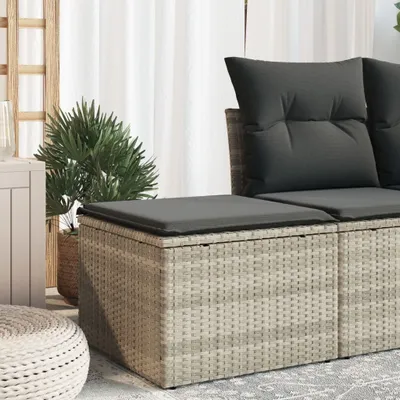 Produktbild von "2026 Promotion" Gartenhocker mit Kissen Hellgrau 55x55x37 cm Poly Rattan - Gartenhocker CC22297