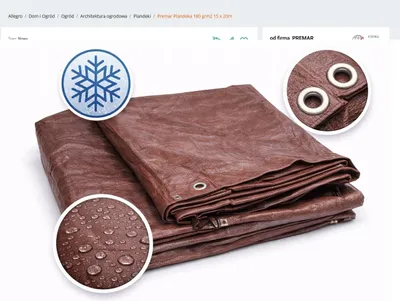 Zdjęcie produktu dla Plandeka okryciowa wzmocniona Premar 8 x 12 m brązowa 180 g/m² wodoodporna UV z oczkami
