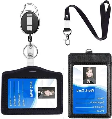 Produktbild von Leder Lanyard Set mit ID Halter, schwarz, 4-teilig