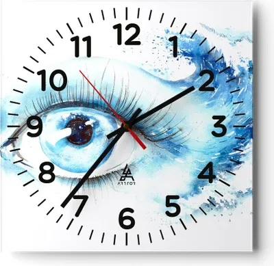 Produktbild von Wanduhr - Quadrat - Glasuhr - Auge Blau Welle Mensch - 30x30cm - Schleichendes Uhrwerk - Lautlos - zum Aufhängen bereit - Dekoration Modern - Wanddekoration aus Glas - C4AC30x30-2996