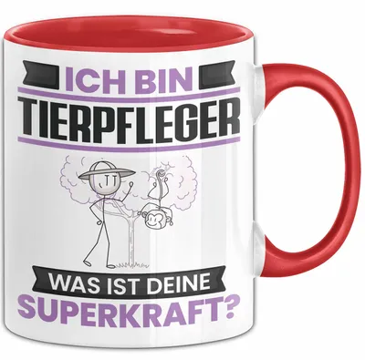 Produktbild von Tierpfleger Tasse Geschenk für Tierpfleger Geburtstag Lustiger Spruch Kaffee-Becher Was Ist Deine Superkraft (Rot)