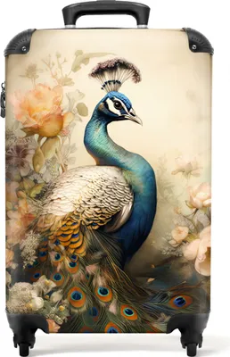 Obrázek produktu pro NoBoringSuitcases.com® Kufr Příruční zavazadlo Kufr na kolečkách Malý cestovní kufr na 4 kolečkách - Peacock - Peacock feathers - Flowers - Botanical - Cabin Size < 55x40x23 cm & 55x40x20 cm - Foto kufr - Cabin suitcase - Board luggagePříruční zavazadlo Kufr 55x35x20 cm, 36L,