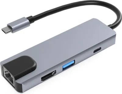 Produktbild von 6-in-1-Typ-C-Dockingstation, USB-C-Hub, Gehäuse aus Aluminiumlegierung, RJ45, 100 m Ethernet-Anschluss, HDMI, USB 3.0, PD-Stromversorgungsschnittstelle, SD/TF-Kartensteckplatz