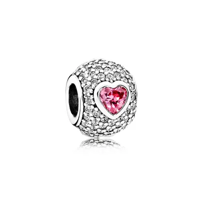 Obrázok produktu pre Pandora, náramok, prívesok "Očarujúce srdcia", striebro, ružová, model 791815CZS