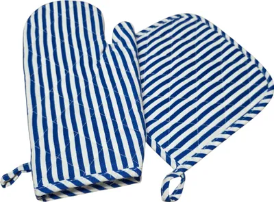 Produktbild von Topflappen - Kochen und Backen - Ofenhandschuhe - Hitzebeständiger Ofenhandschuh - 2er Set - Blau und Weiß