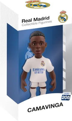A figurine of a Real Madrid player, Eduardo Camavinga, in its packaging.