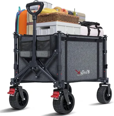 Productafbeelding van Bolderkar Opvouwbaar - Handwagen Strandkar - Spullen Vervoeren - Grote All-Terrain Wielen - 120 Liter Capaciteit - Grijs