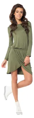Produktbild von MiniKleid Überlappende Raffung Rundhals Langarm; Khaki/S/M 36/38