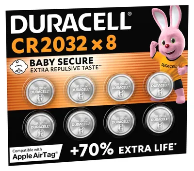 Immagine prodotto di Duracell CR2032, batterie a bottone al litio da 3 V, confezione da 8 pezzi per chiavi dell'auto e fitness tracker