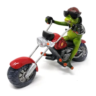 Produktbild von Dekofigur Frosch auf rotem Motorrad Biker Frosch L. 22cm Formano Froschhausen
