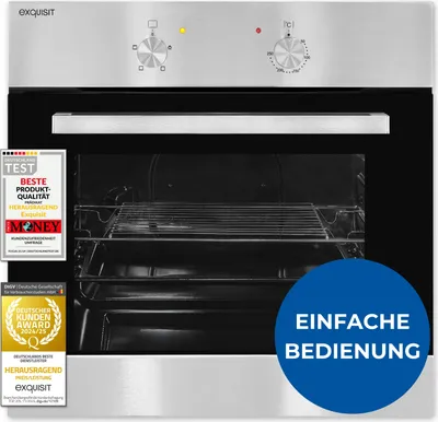 Exquisit Einbaubackofen, Backofen Einbaugerät Silber, 62 L Garraum, Einfache Bedienung, Backofen klein, EBE 555-1.1