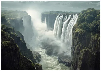 Produktbild von Fototapete Wasserfall Landschaft Natur - 350x250 cm - Vliestapete Wohnzimmer Schlafzimmer - Vlies Fototapete Grün - 16409VX7