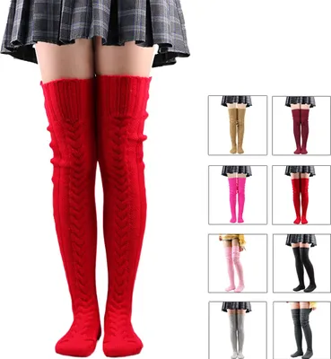 Produktbild von Strickstrümpfe Damen, dehnbare Winter-Overknee-Strümpfe, 105cm, Rot