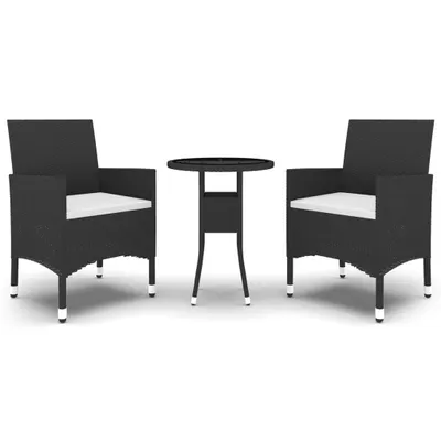 Image de vidaXL Ensemble de jardin 3 pièces Poly rotin noir