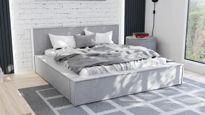 Produktbild von Polsterbett Doppelbett Bett ALDANA 180x200cm in Stoff Freya Hellgrau