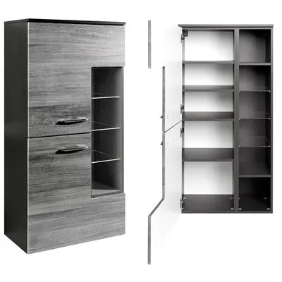 Produktbild von Midischrank FLORIDO-03 Eiche Rauchsilber, graphitgrau, mit Glasböden, B x H x T: ca. 65 x 130 x 35 cm
