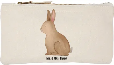 Produktbild von Mr. & Mrs. Panda Schlampermäppchen Hase Sitzen Größe S Klein - Weiß - Geschenk, kosmetiktäschchen, Schminktasche, Ostern, Mäppchen, Kulturtasche, Kaninchen, Pouch, Liebe