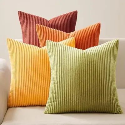 Zdjęcie produktu dla Poszewki na poduszki 60x60 cm, zestaw 4 sztuki, kolor: żółty, pomarańczowy (materiał: cord)