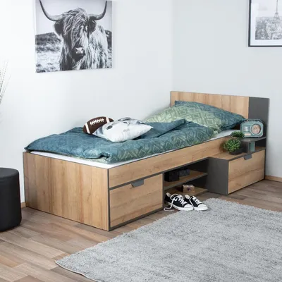 Produktbild von Kinderbett / Jugendbett Sprimont 13, Farbe: Grau / Eiche - 90 x 200 cm (B x L)
