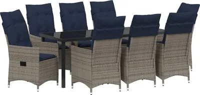 Produktbild von vidaXL Tisch- und Stuhlset 9 stk. Grau PE-Rattan