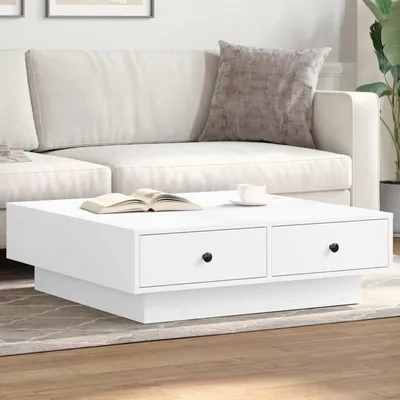 Obrázok produktu pre Konferenčný stolík 90x90x28 cm, biely, vyrobený z drevotriesky, moderný dizajn, štvorcový, vhodný do obývačky