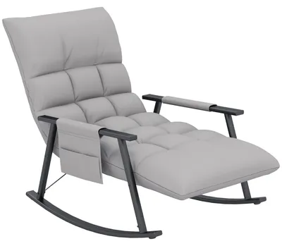Produktbild von HOMCOM Schaukelstuhl Sessel Relaxsessel mit Fußstütze, Seitentasche Grau