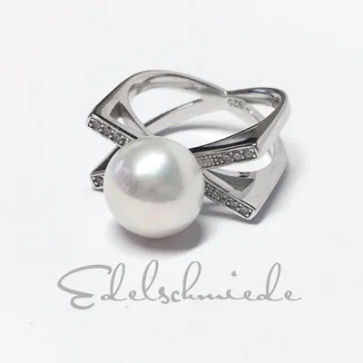 Produktbild von üppiger Silberring 925/- mit echter Perle 11,5mm + Zirkonia #56