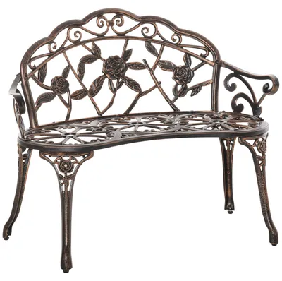 Produktbild von Gartenbank 2-Sitzer aus Metall, Sitzbank im Retro Stil, Parkbank mit Blumenmuster 100 x 54 x 78 cm, Bronze