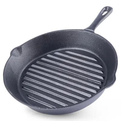 Image de Poêle à griller - Fonte - 24 cm - Compatible avec les plaques à gaz et à induction - Noir - e LFGB
