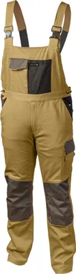 Produktbild von Högert Technik - Slim Arbeitslatzhose EDGAR beige mit elastischen Trägern, 7 Taschen, Oxford 600D Verstärkungen, reflektierenden Elementen und ergonomischer Passform für Herren