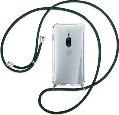 Produktbild von Handykette Backcover-Schutzhülle mit Band (Metall silberfarben) für Sony Xperia XZ2 Premium - dunkelgrün