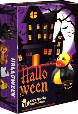 Produktbild von Halloween-Adventskalender mit 13 gruseligen Enten und 12 mysteriösen Figuren – Spannender Neujahrskalender mit Gummienten in einer Box