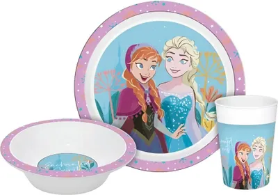 Produktbild von Disney Die Eiskönigin Elsa Kinder Geschirr-Set 3 teilig Becher Teller Schüssel